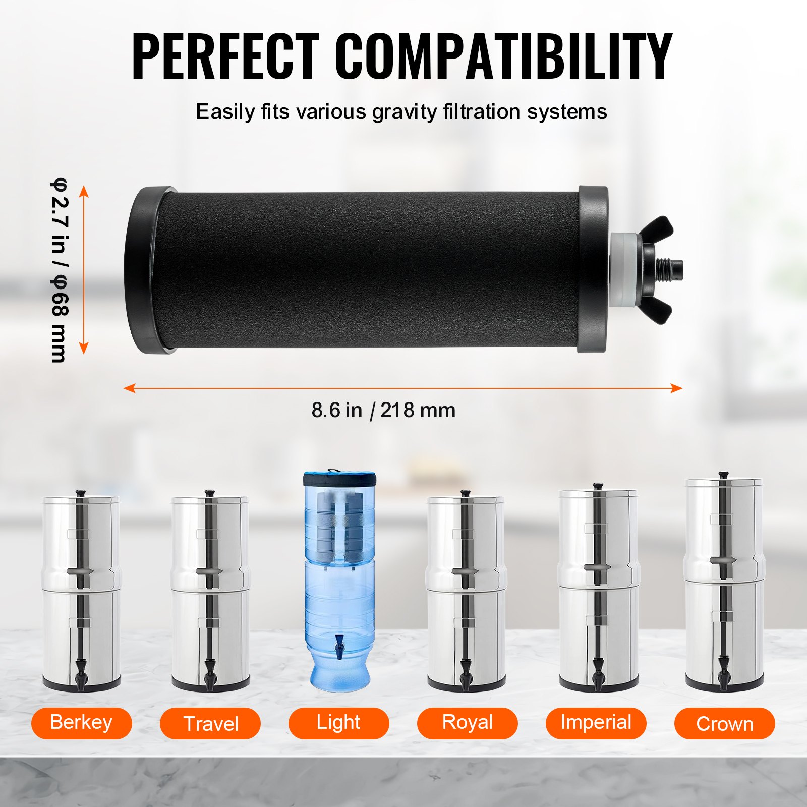 VEVOR Water Filters Replacement, Purification Elements, Activated Carbon Replacement Filters, Easy to Replace Water Filter, Gravity Water Filter System, Compatible with Most Brands, Pack of 2, Black