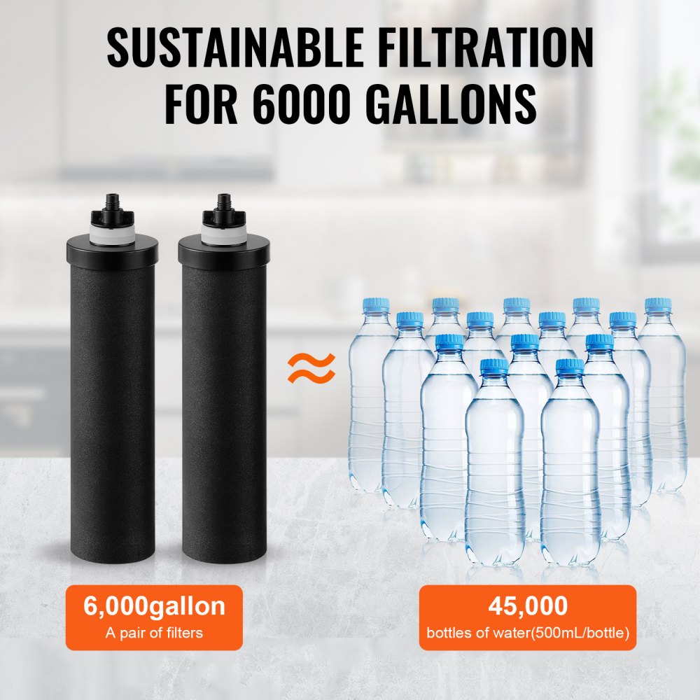 VEVOR Water Filters Replacement, Purification Elements, Activated Carbon Replacement Filters, Easy to Replace Water Filter, Gravity Water Filter System, Compatible with Most Brands, Pack of 2, Black
