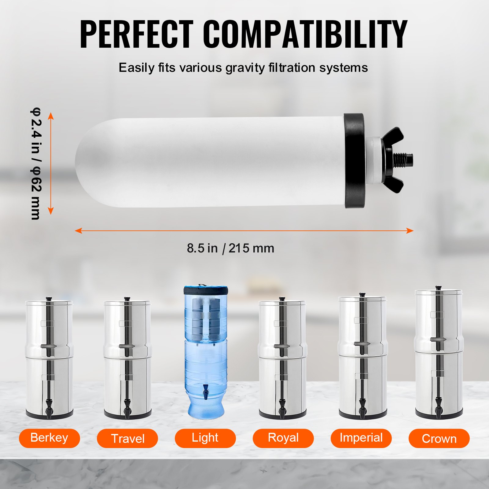 VEVOR Water Filters Replacement, Purification Elements, Ceramic Replacement Filters, Easy to Replace Water Filter, Gravity Water Filter System, Compatible with Most Brands, Pack of 2, White