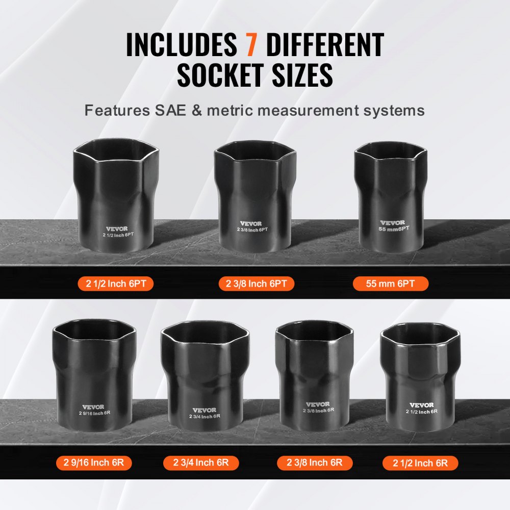 VEVOR Wheel Bearing Locknut Socket Set, 1/2 inch Drive 7 Piece SAE and Metric 6-Point Socket for Ford, Dodge, and Toyota Vehicles, with Storage Case, Remove and Install Wheel Bearing Lock Nuts