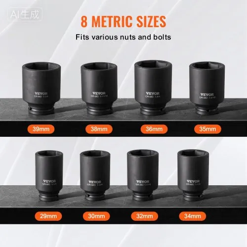 1/2" Drive Metric Axle Hub Nut Impact Socket Set - 29mm To 38mm Deep Socket Kit (9pc)