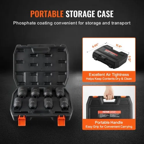 VEVOR Axle Nut Impact Socket Set 1/2" Drive Deep 12-Point 8PCS Metric - View #4