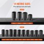 VEVOR axelmutter anslagshylsa 1/2" Drive Deep 6+12-Points 14PCS metrisk sockel