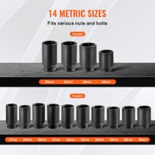 VEVOR Axle Nut Impact Socket Set 1/2" Drive Deep 6+12-Point 14PCS Metric Socket