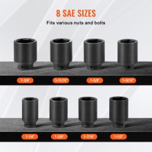 VEVOR Axle Nut Impact Socket Set 1/2" Drive Deep 6-Point 8PCS SAE Nut Socket