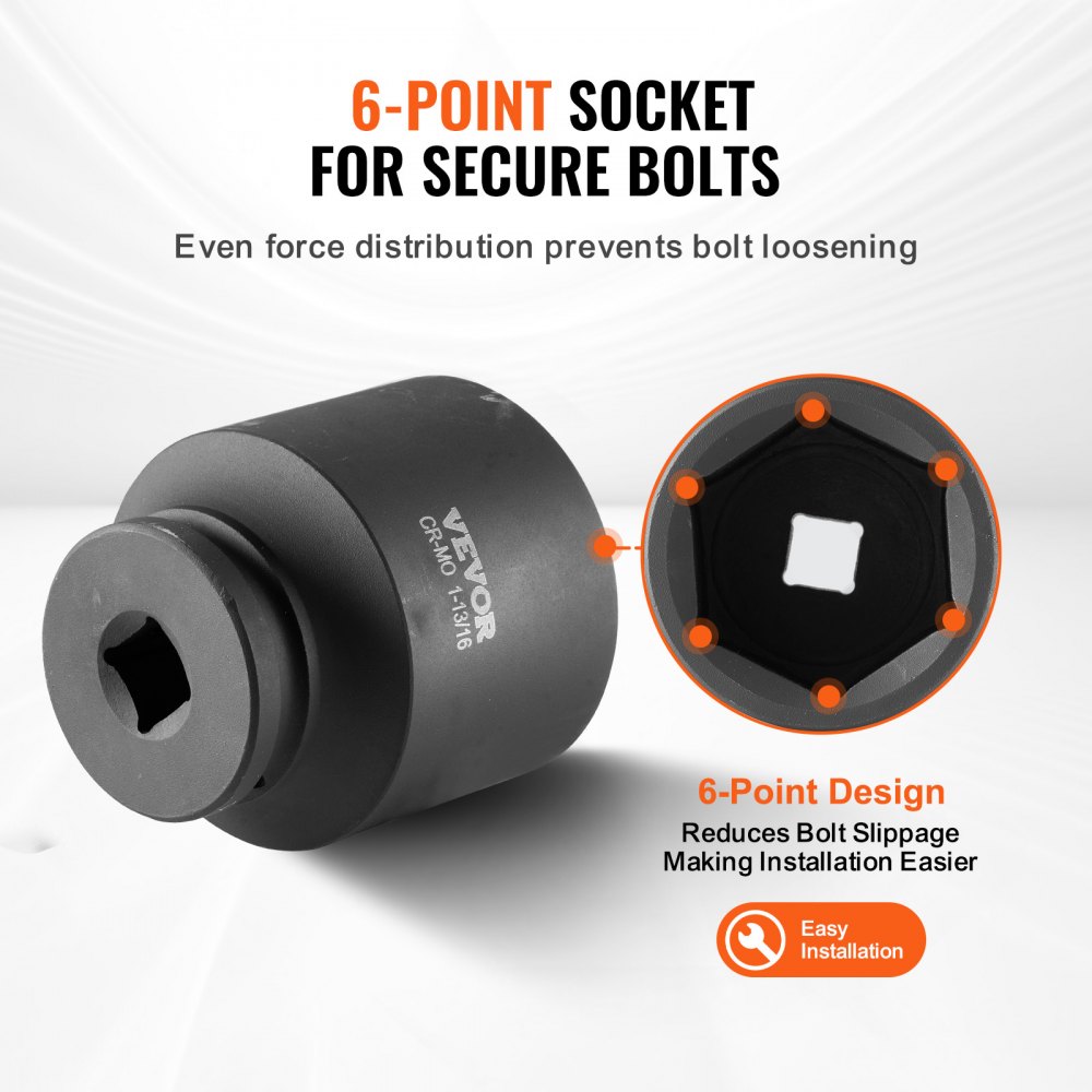 VEVOR Axle Nut Impact Socket Set, 1/2" Drive 6-Point 4-Piece SAE Spindle Nut Socket Set, CR-MO Heat Treated Large Socket Set with Storage Case, for Auto Repair, Removing or Installing Axle Nuts