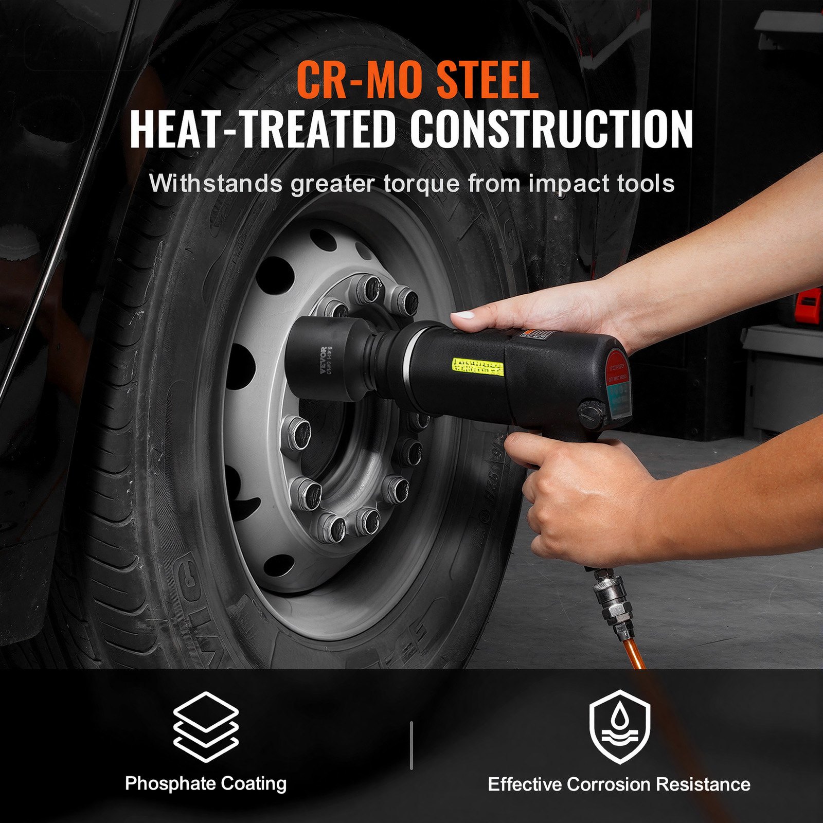 VEVOR Axle Nut Impact Socket Set, 1/2" Drive 6-Point 4-Piece SAE Spindle Nut Socket Set, CR-MO Heat Treated Large Socket Set with Storage Case, for Auto Repair, Removing or Installing Axle Nuts