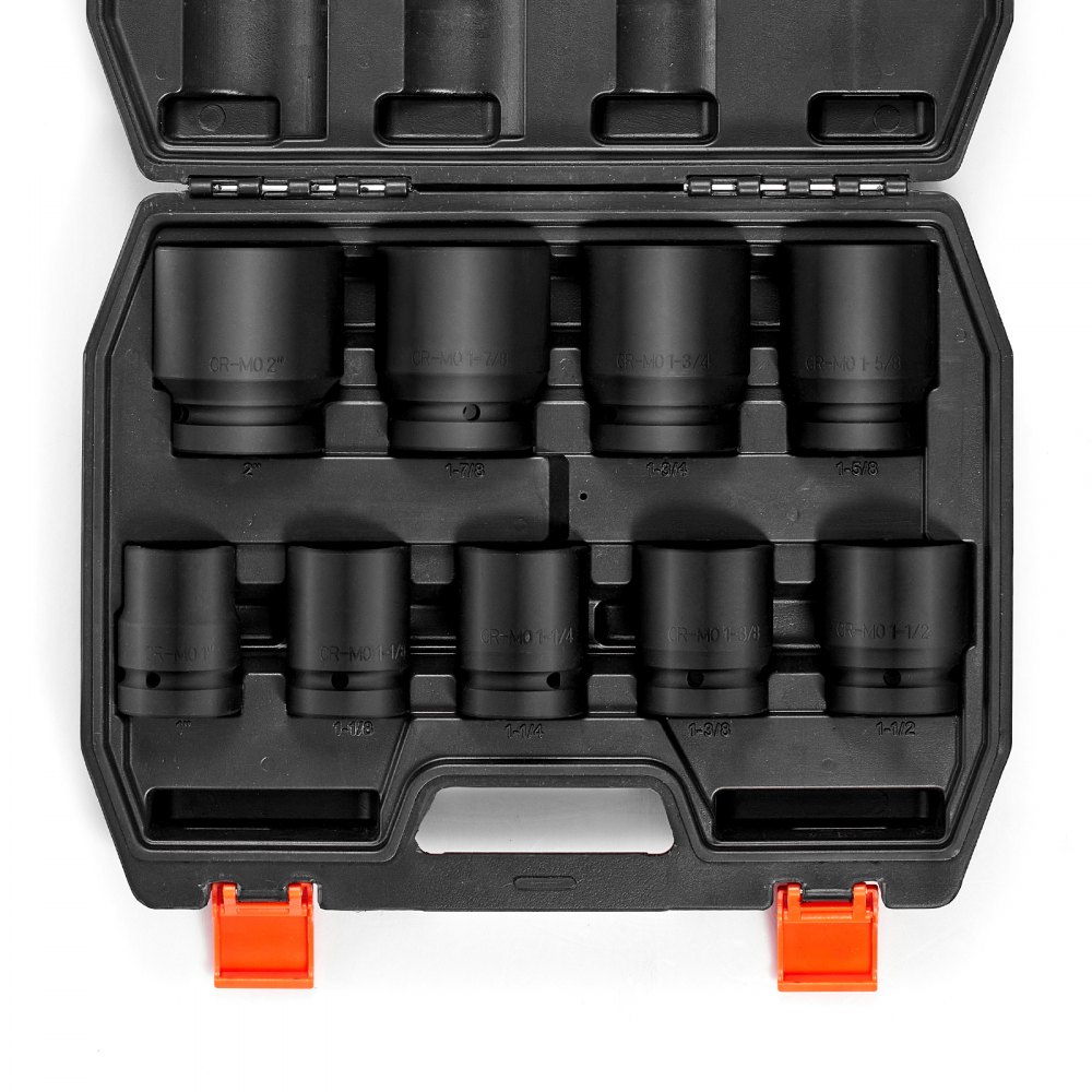 VEVOR Axle Nut Impact Socket Set, 1" Drive 6-Point 9-Piece SAE Spindle Nut Socket Set, CR-MO Heat Treated Large Socket Set with Storage Case, for Auto Repair, Removing or Installing Axle Nuts