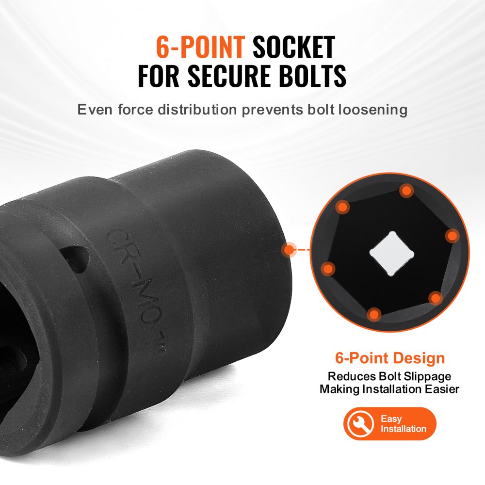 VEVOR Axle Nut Impact Socket Set, 1" Drive 6-Point 9-Piece SAE Spindle Nut Socket Set, CR-MO Heat Treated Large Socket Set with Storage Case, for Auto Repair, Removing or Installing Axle Nuts