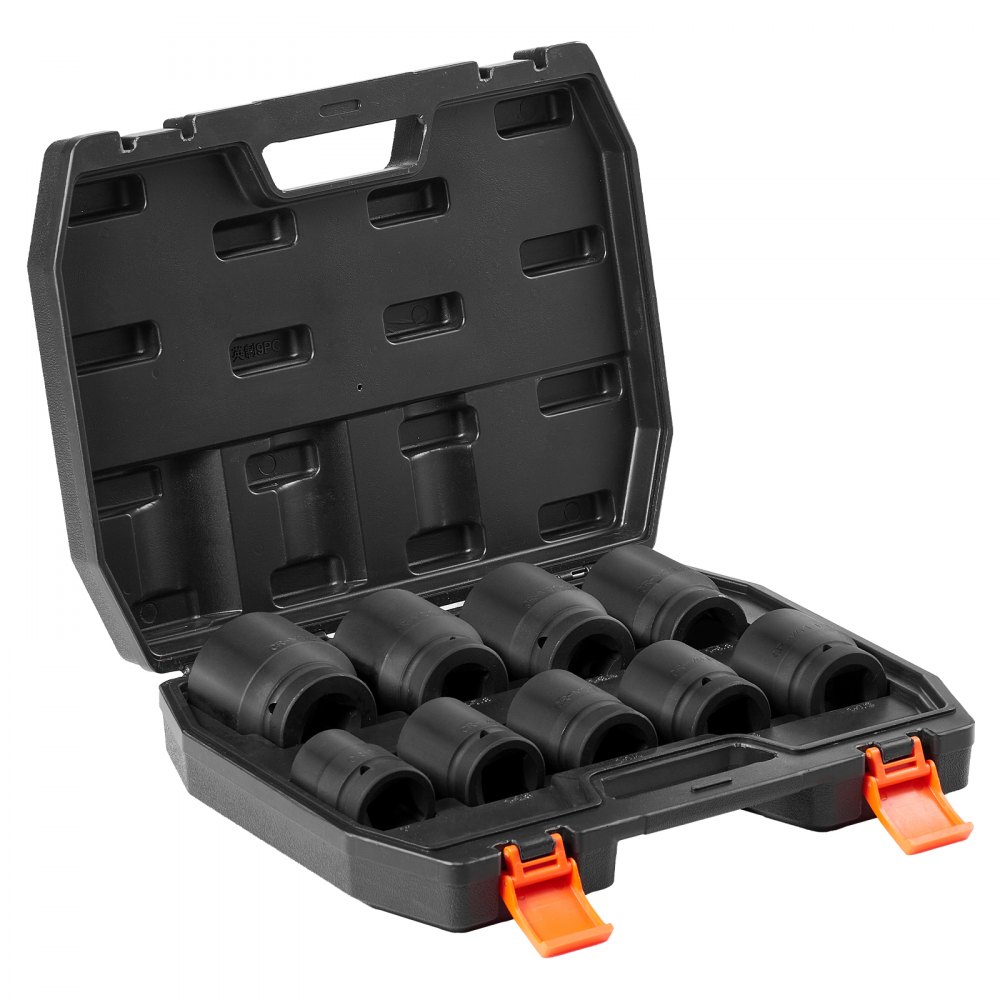 VEVOR Axle Nut Impact Socket Set, 1" Drive 6-Point 9-Piece SAE Spindle Nut Socket Set, CR-MO Heat Treated Large Socket Set with Storage Case, for Auto Repair, Removing or Installing Axle Nuts