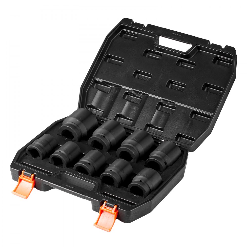 VEVOR Axle Nut Impact Socket Set, 1" Drive 6-Point 9-Piece SAE Spindle Nut Socket Set, CR-MO Heat Treated Large Socket Set with Storage Case, for Auto Repair, Removing or Installing Axle Nuts