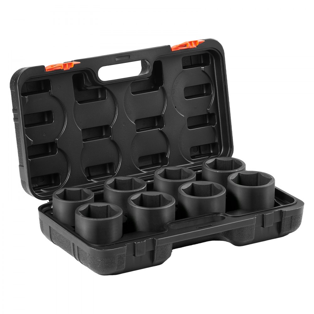 VEVOR Axle Nut Impact Socket Set, 3/4" Drive 6-Point 8-Piece SAE Spindle Nut Socket Set, CR-MO Heat Treated Large Socket Set with Storage Case, for Auto Repair, Removing or Installing Axle Nuts
