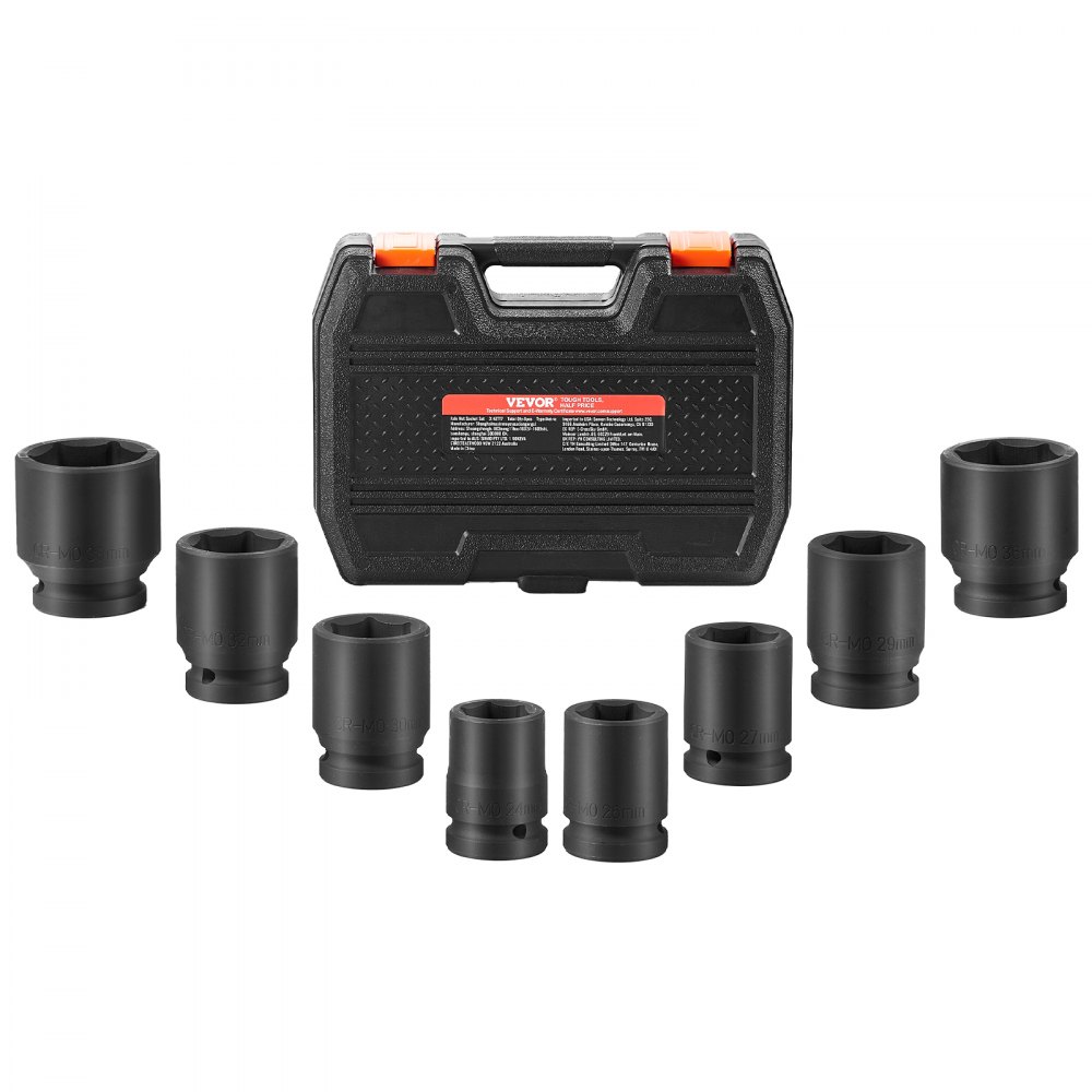 VEVOR Axle Nut Impact Socket Set 3/4" Drive 6-Point 8PCS Metric Spindle Socket