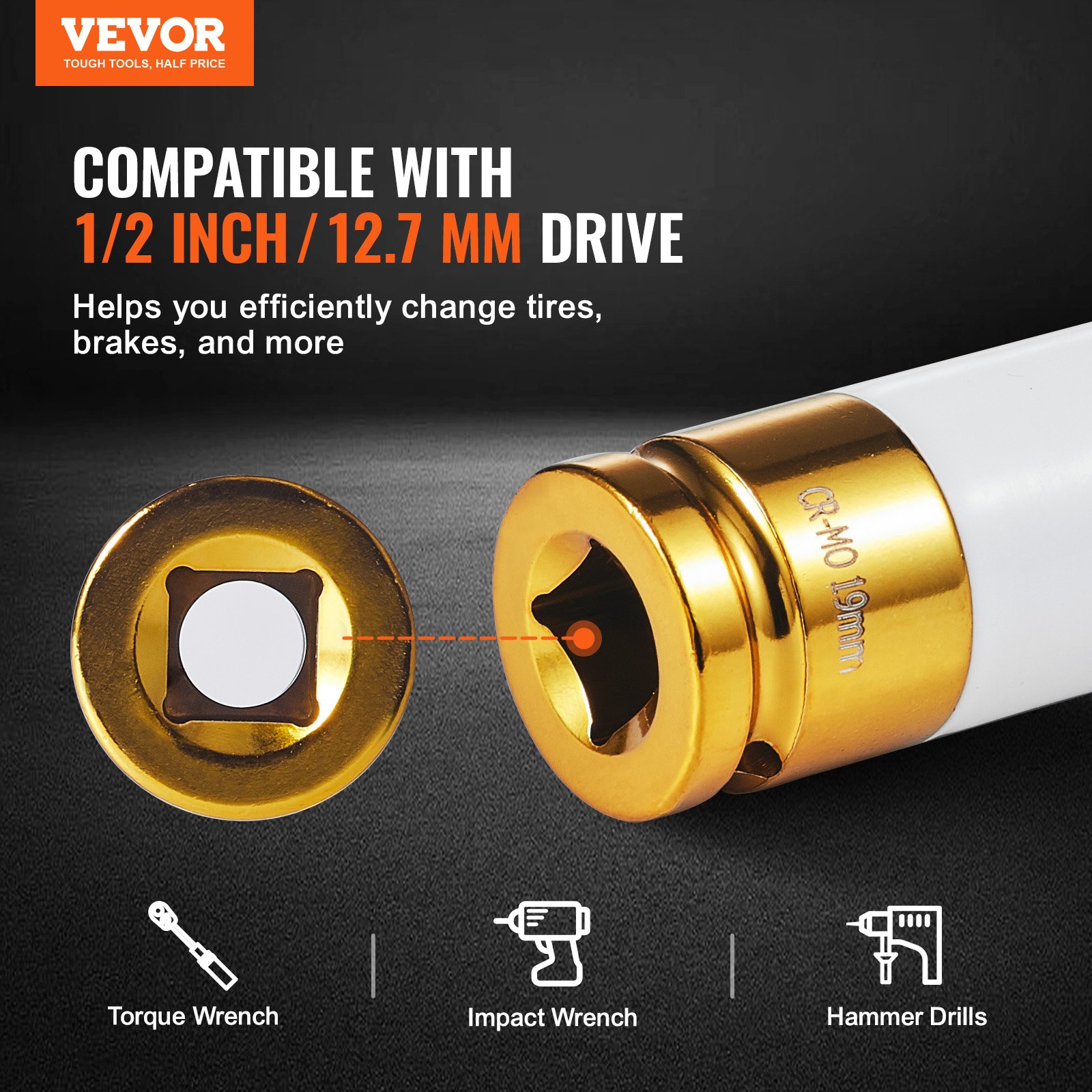 VEVOR Lug Nut Impact Socket Set 1/2 in Drive Metric and SAE 6-Point Deep Socket