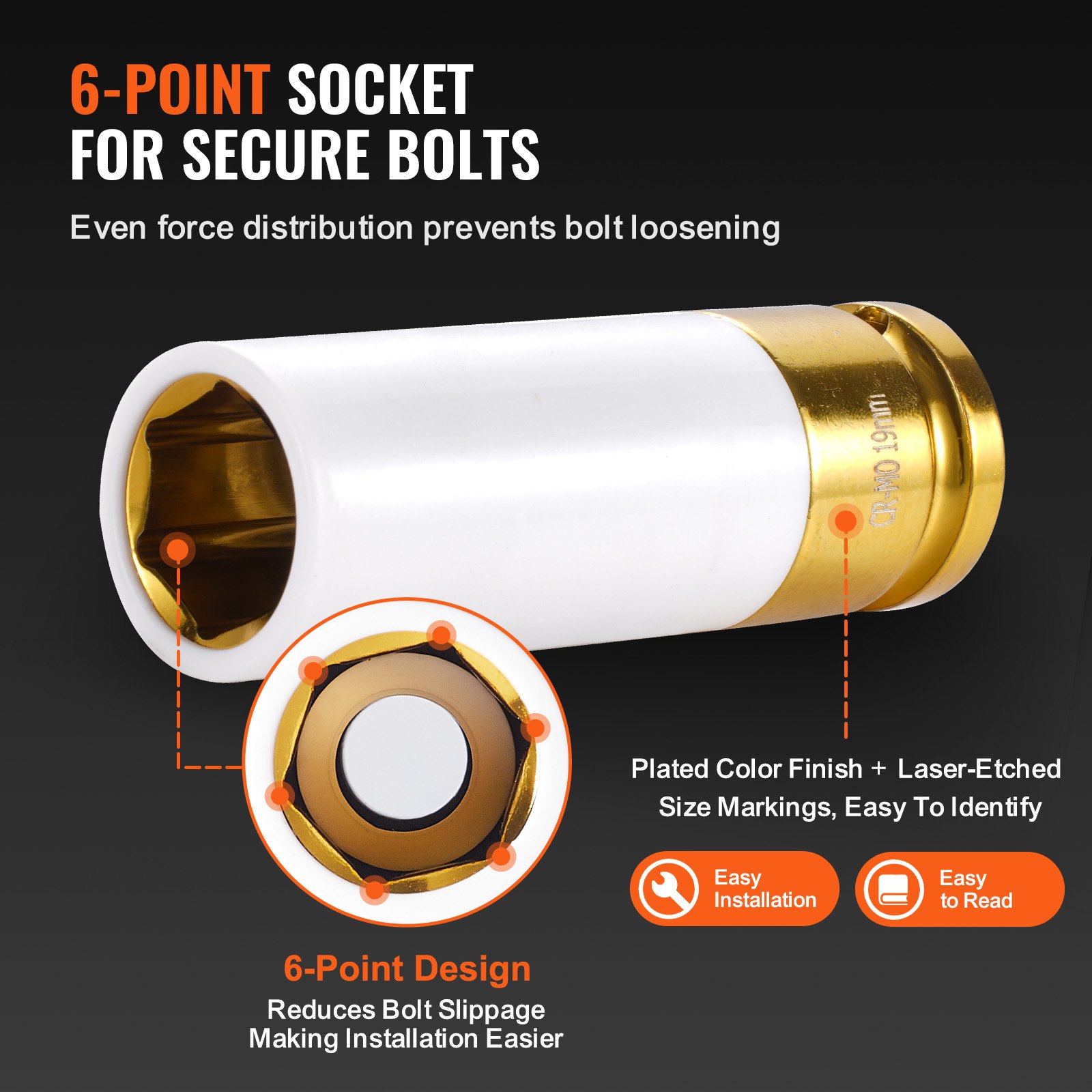 VEVOR Lug Nut Impact Socket Set 1/2 in Drive Metric and SAE 6-Point Deep Socket
