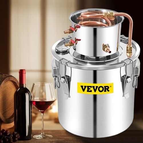 VEVOR Alcohol Still 13.2Gal/50L, Alcohol Distiller with Circulating Pump, Alcohol Still Copper Tube, Whiskey Distilling Kit w/Build-In Thermometer, Whiskey Making Kit for DIY Alcohol, Stainless Steel
