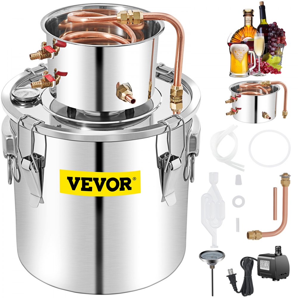 VEVOR Alcohol Still, 50L Distillery Kit w/Condenser & Pump, 13.2Gal Alcohol Still w/Copper Tube, Whiskey Distilling Kit w/Build-in Thermometer, Whiskey Making Kit for DIY Alcohol, Stainless Steel