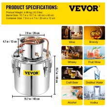 VEVOR Alcohol Still, 50L Distillery Kit w/Condenser & Pump, 13.2Gal Alcohol Still w/Copper Tube, Whiskey Distilling Kit w/Build-in Thermometer, Whiskey Making Kit for DIY Alcohol, Stainless Steel