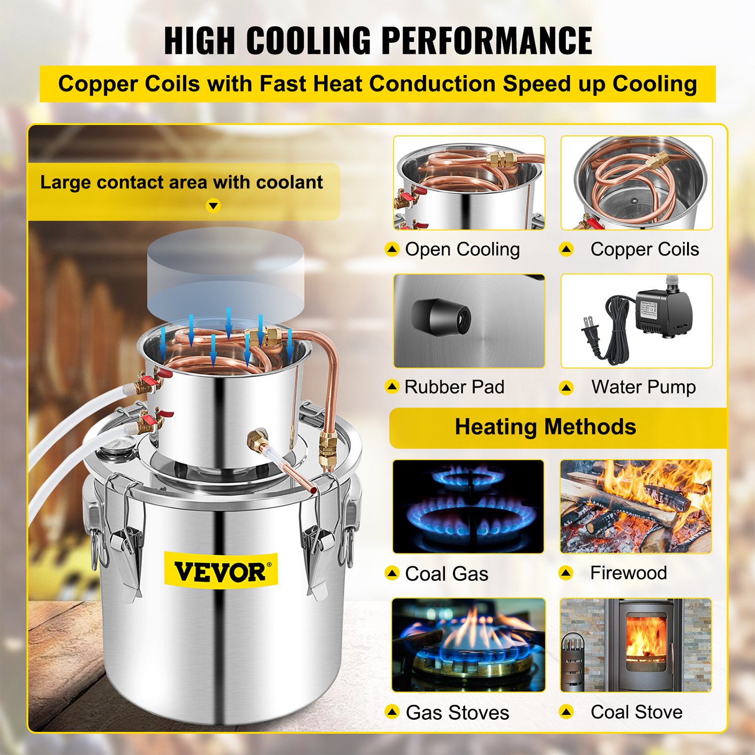 VEVOR Alcohol Still 13.2Gal/50L, Alcohol Distiller with Circulating Pump, Alcohol Still Copper Tube, Whiskey Distilling Kit with Build-In Thermometer, Whiskey Making Kit for DIY Alcohol, Stainless Ste