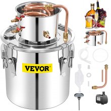 VEVOR Alcohol Still, 50L Stainless Steel Water Alcohol Distiller w/ Condenser, 13.2Gal Wine Making Boiler w/ Copper Tube, Home Brewing Kit w/ Built-in Thermometer