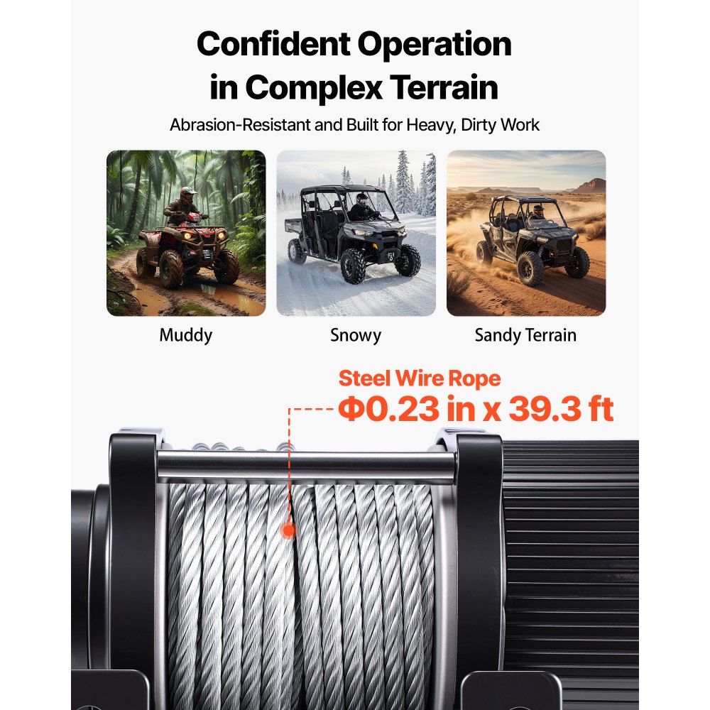 VEVOR 2041 kg Electric Winch, 12V DC ATV/UTV Winch with Φ6 mm x 12 m Steel Wire Rope, Wireless & Wired Remote Control, IP54 Waterproof, Roller Fairlead Mount Plate for Towing ATV UTV Off-Road
