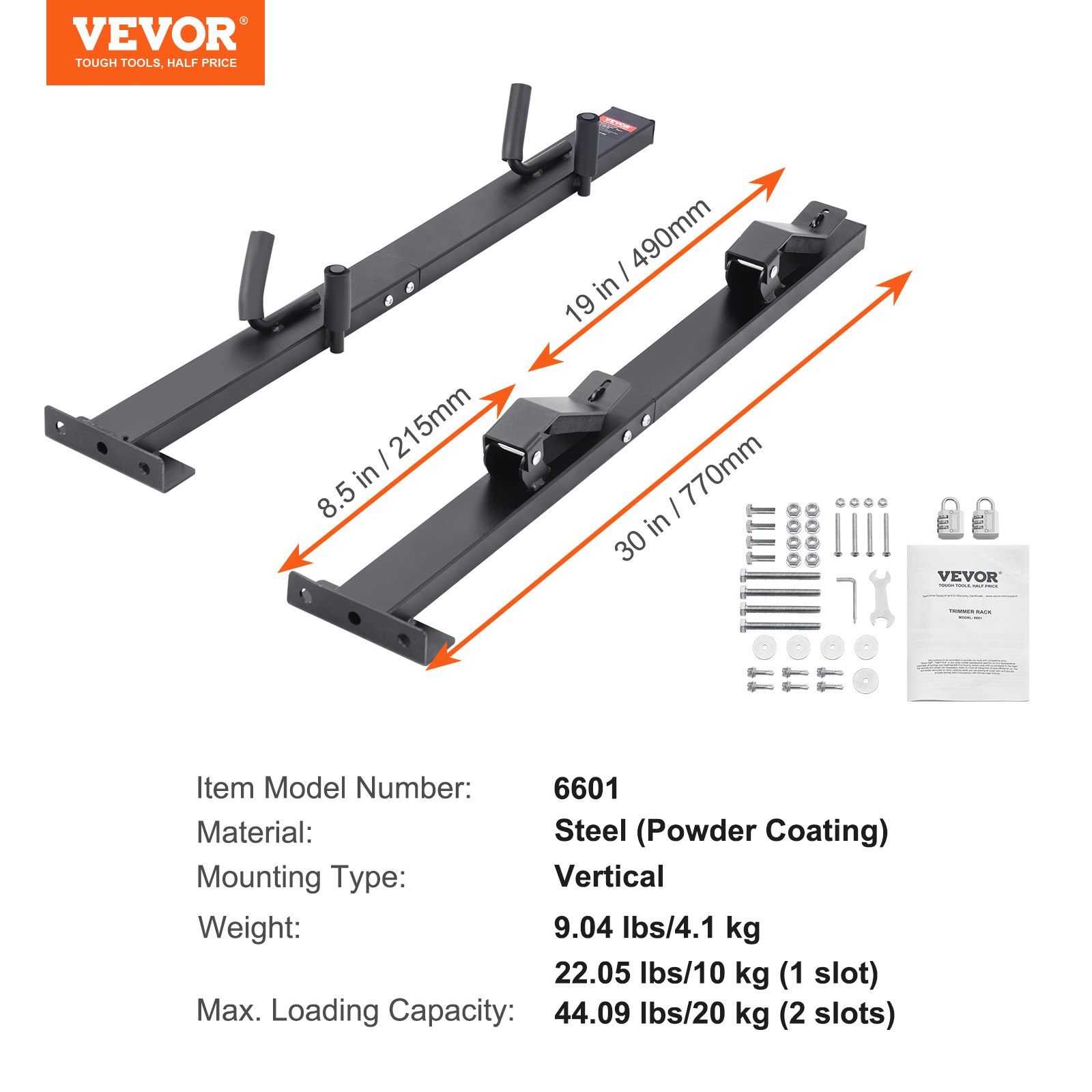 VEVOR Trimmer Rack, 2 Place Weeder Trimmer Rack, Trim Holder Trailer Rack Carrier with Zinc Alloy Password Lock, Mount On Landscape Truck Trailer Enclosed Trimmer Rack Weed Eater Racks, Pair