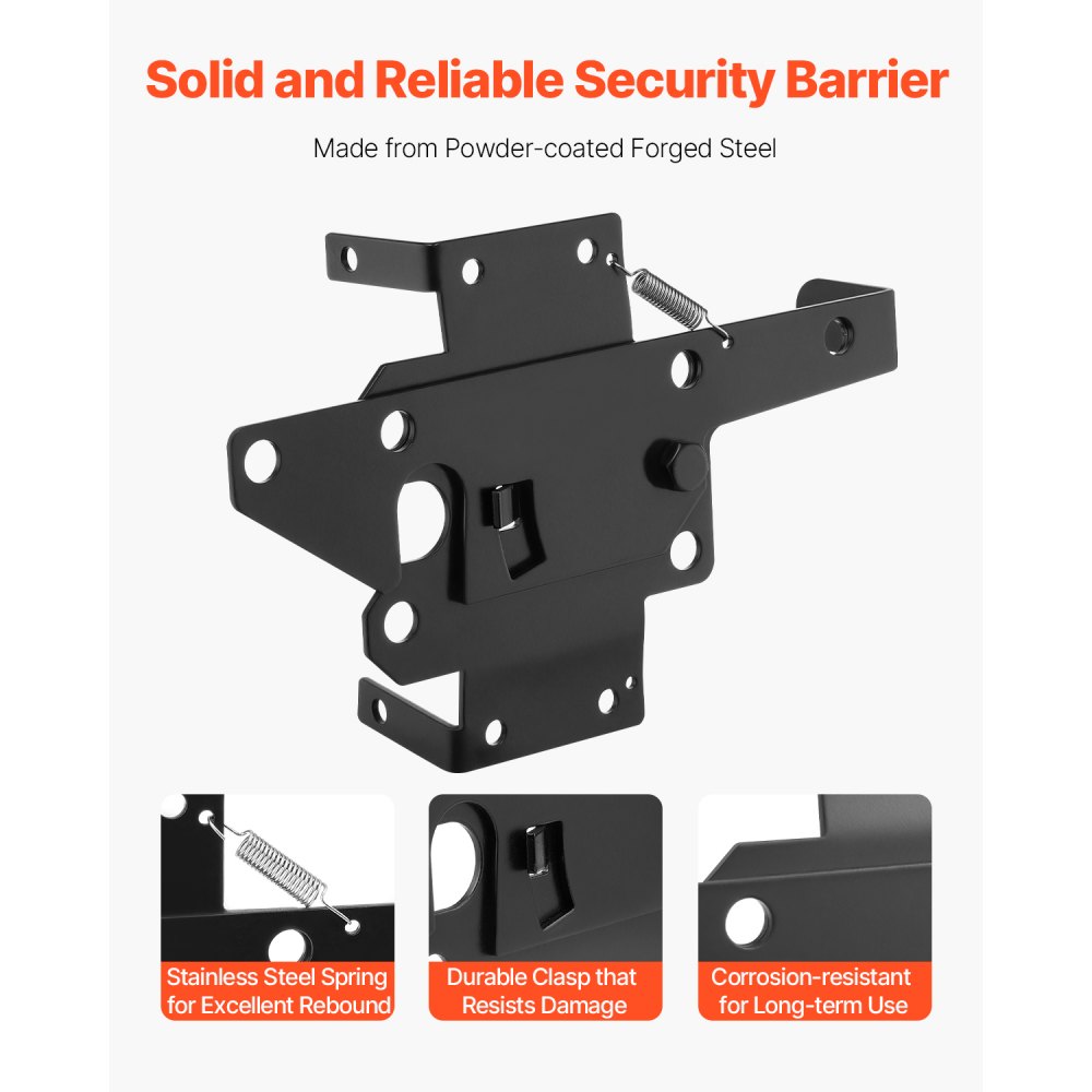 Pestillo de puerta autoblocante VEVOR, palanca de gravedad automática de metal resistente, herraje con múltiples orificios de bloqueo, acabado mate con recubrimiento en polvo, ideal para cercas, garajes, piscinas y jardines, color negro