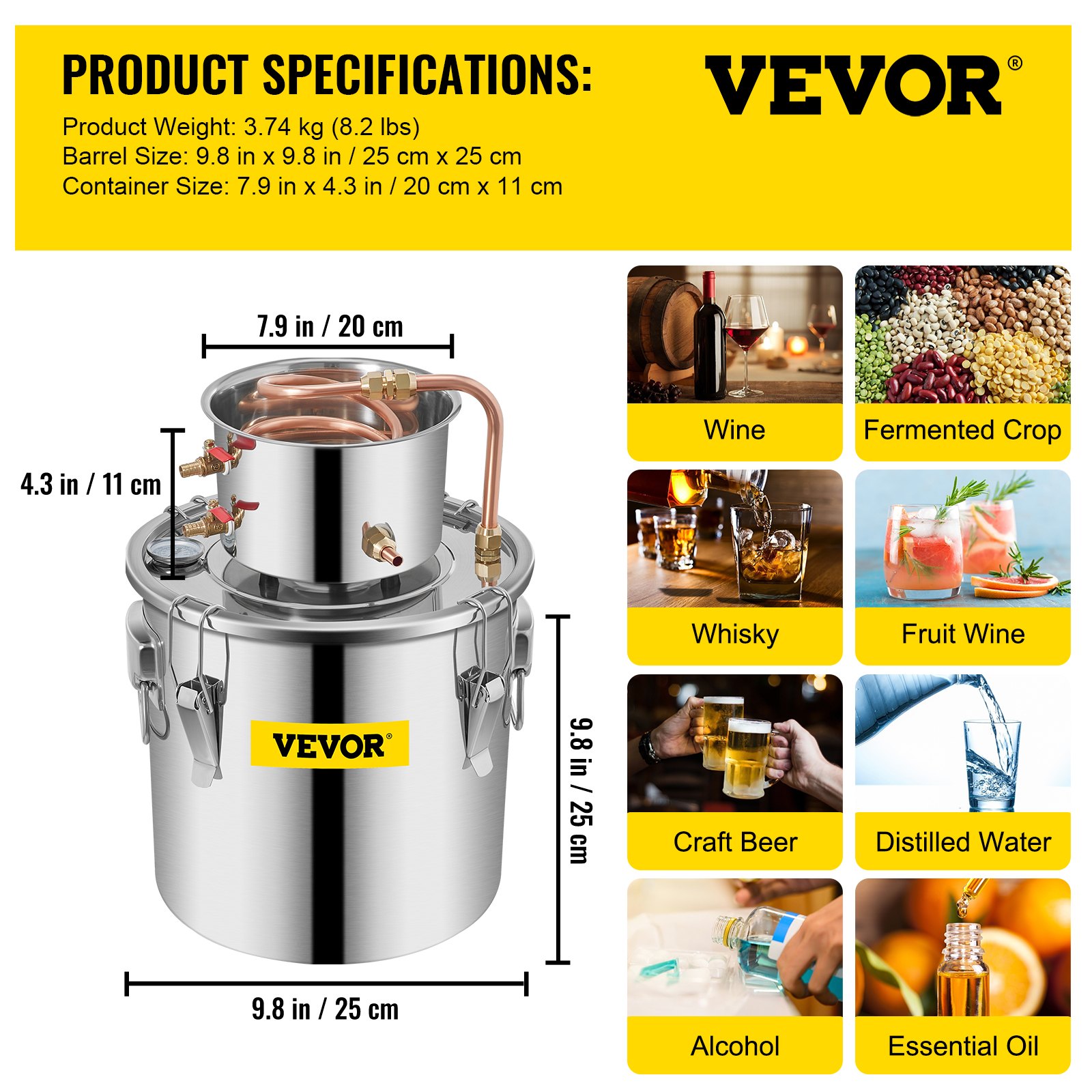 Vevor Moonshine Still Distillery Kit 3.3Gal Whiskey Distilling Kit w/ Water Pump