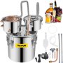 VEVOR Alcohol Still, 3 Gallon, Stainless Steel Alcohol Distiller with Copper Tube & Build-in Thermometer & Water Pump, Double Thumper Keg Home Brewing Kit, for DIY Whiskey Wine Brandy