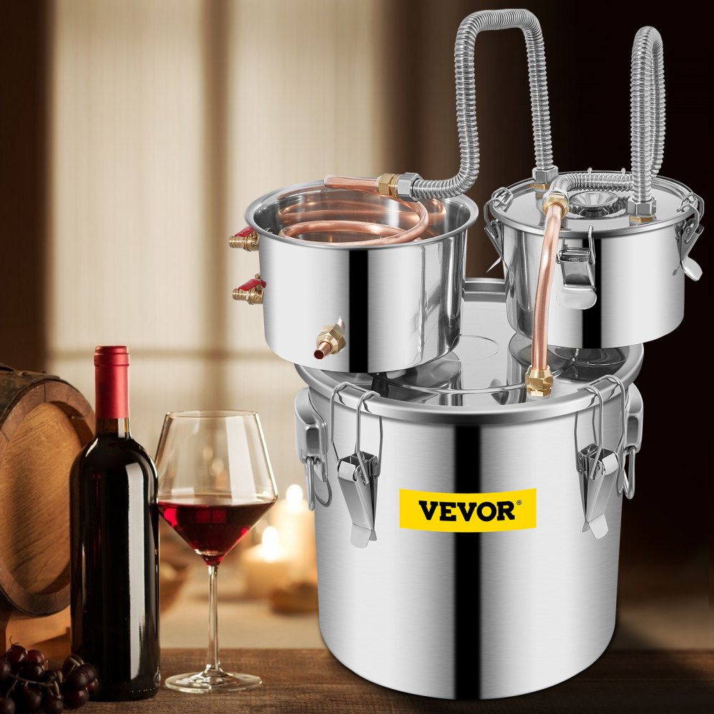 VEVOR Still Distiller 3Gal 12L Stainless Steel Water Distiller Copper Tube with Circulating Pump Home Brewing Kit Build-in Thermometer for DIY Whisky Wine Brandy Spirits