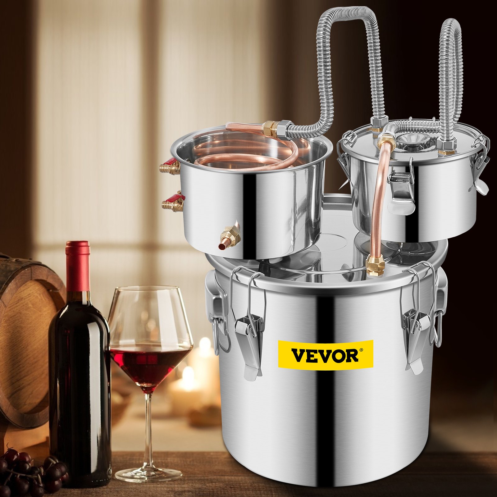 VEVOR Still Distiller 3Gal 12L Stainless Steel Water Distiller Copper Tube with Circulating Pump Home Brewing Kit Build-in Thermometer for DIY Whisky Wine Brandy Spirits
