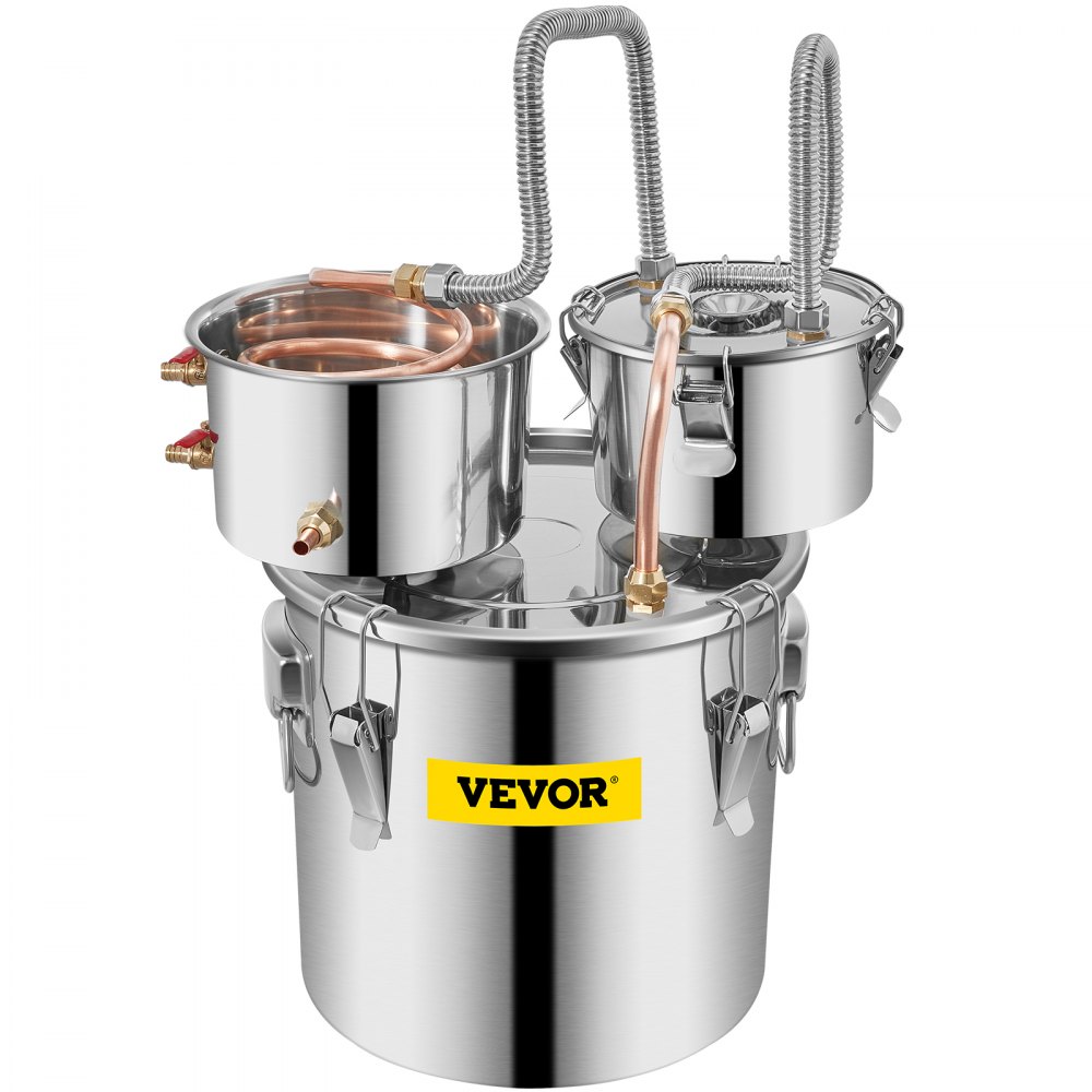 VEVOR Moonshine Still Distiller 3Gal 11.4L Stainless Steel Water Distiller Copper Tube with Circulating Pump Home Brewing Kit Build-in Thermometer for DIY Whisky Wine Brandy Spirits