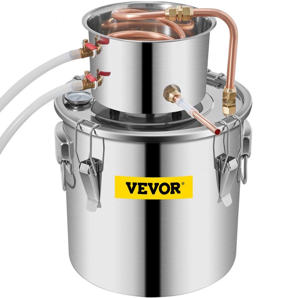 VEVOR distiller kit with stainless steel pot and copper tubes.