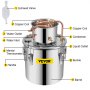 VEVOR distiller kit with condenser, copper coil, thermometer, and handles.
