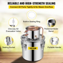 VEVOR Moonshine Still Distiller 3Gal 12L Stainless Steel Water Distiller Copper Tube Home Brewing Kit Build-in Thermometer