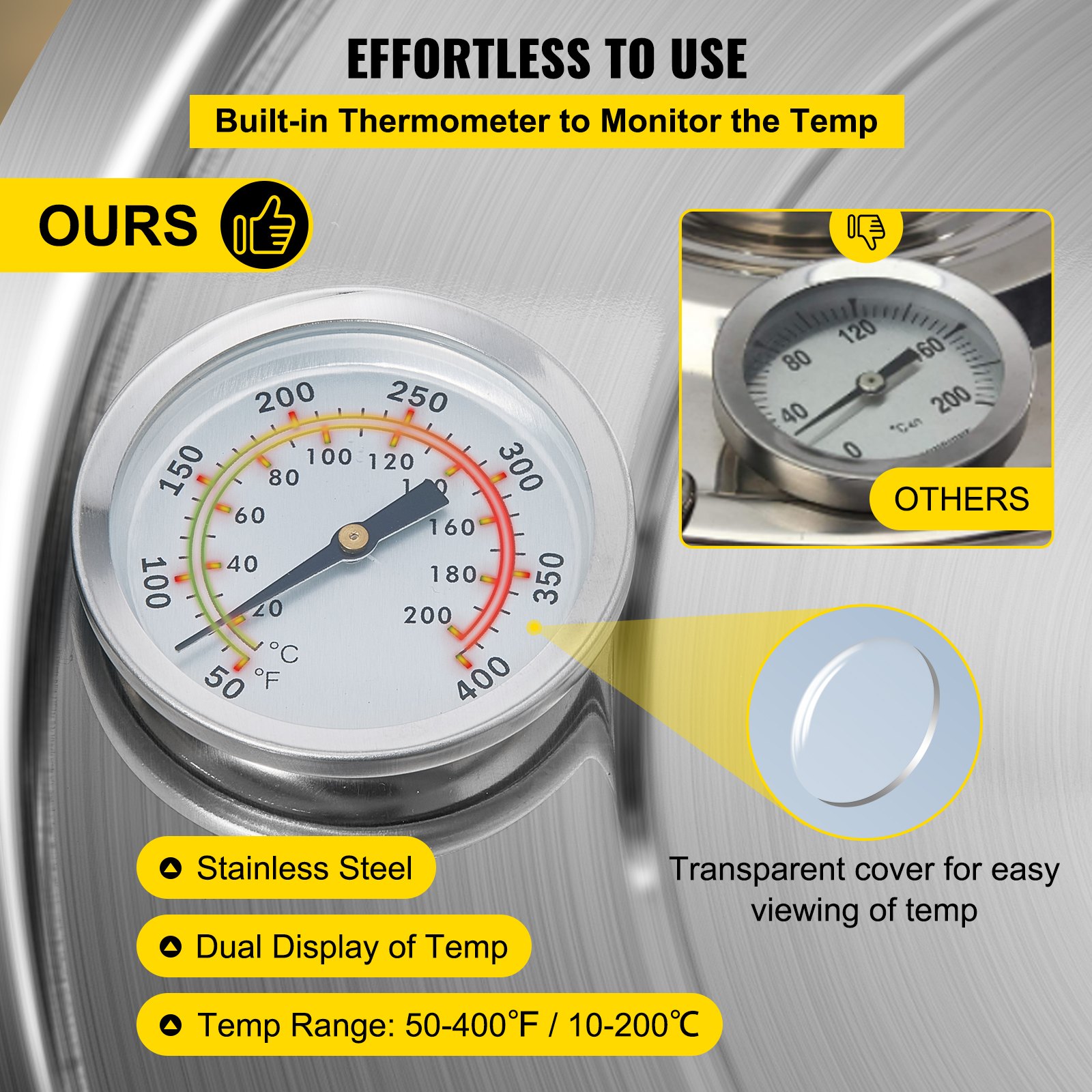 VEVOR distiller kit with built-in thermometer, stainless steel, dual display temp 50-400°f.