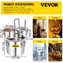 VEVOR Still Distiller 5Gal 21L Stainless Steel Water Distiller Copper Tube with Circulating Pump Home Brewing Kit Build-in Thermometer for DIY Whisky Wine Brandy Spirits