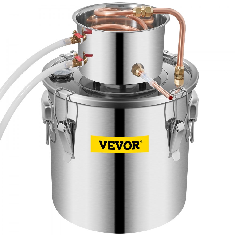 VEVOR Still Distiller 5Gal 21L Stainless Steel Water Distiller Copper Tube Home Brewing Kit Build-in Thermometer for DIY Whisky Wine Brandy Sliver