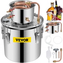 VEVOR Moonshine Still 5 Gal 21L Stainless Steel Water Alcohol Distiller Copper Tube Home Brewing Kit Build-in Thermometer for DIY Whisky Wine Brandy, 5Gal, Silver