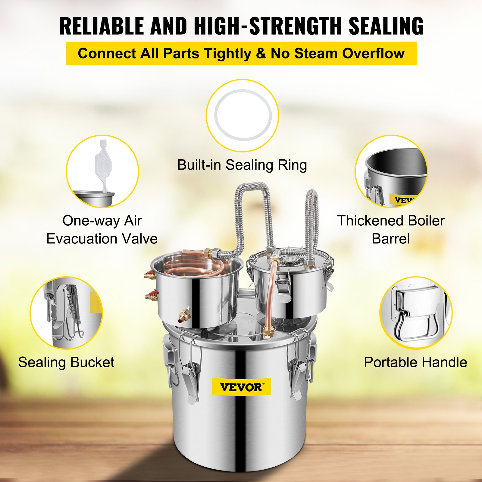 VEVOR 32.2 L Home Use Moonshine Still Brewing Stainless Steel Water Essential Oil Double Keg