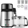 VEVOR Silver Water Distiller 1.1 Gallon/4 L Stainless Steel Water Purifier Distiller 750W Water Distillation Countertop Water Distiller Machine with Connection Bottle Glass Container for Offices Home