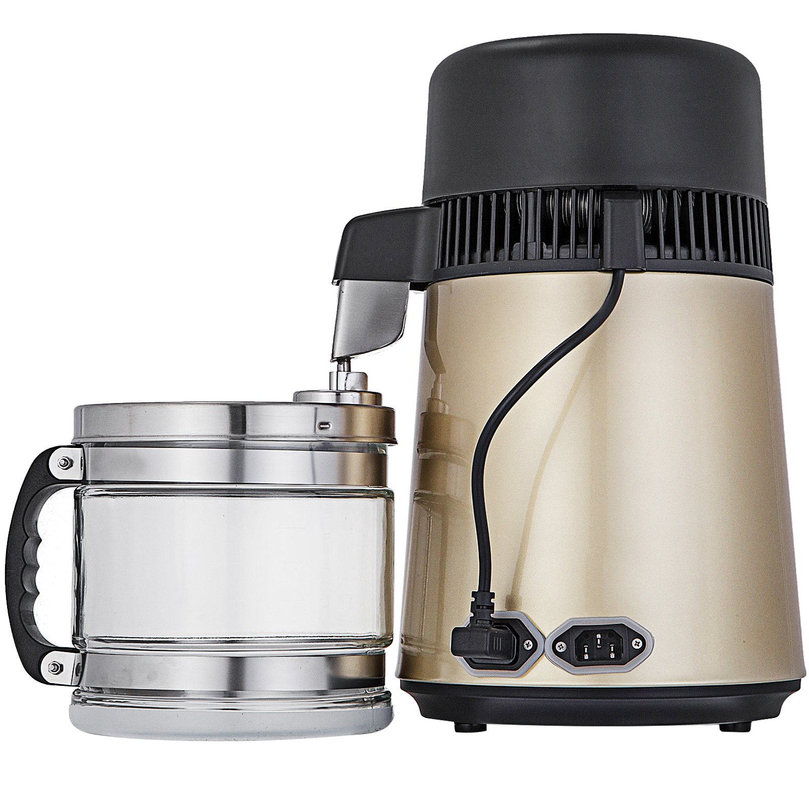 VEVOR Water Distiller 1.1 Gallon/4 L Stainless Steel Water Purifier Distiller 750W Water Distillation Countertop with Connection Bottle Glass Container for Offices Home(Champagne Gold)