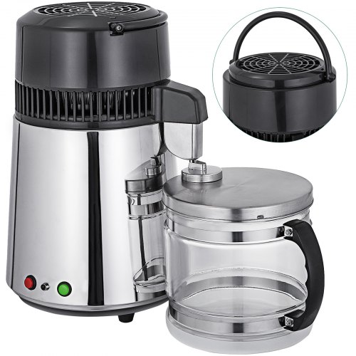 VEVOR Water Countertop 750W, Stainless Steel Distilling Machine 1.1Gal/4L, Purifier Filter with Handle Digital Control , Professional for Home and Commercial Use Sliver
