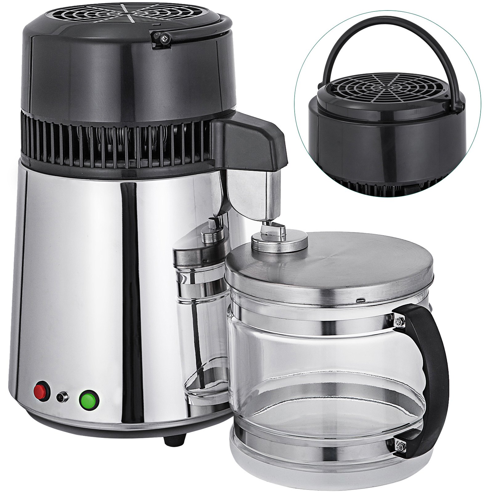 VEVOR Water Countertop 750W, Stainless Steel Distilling Machine 1.1Gal/4L, Purifier Filter with Handle Digital Control , Professional for Home and Commercial Use Sliver