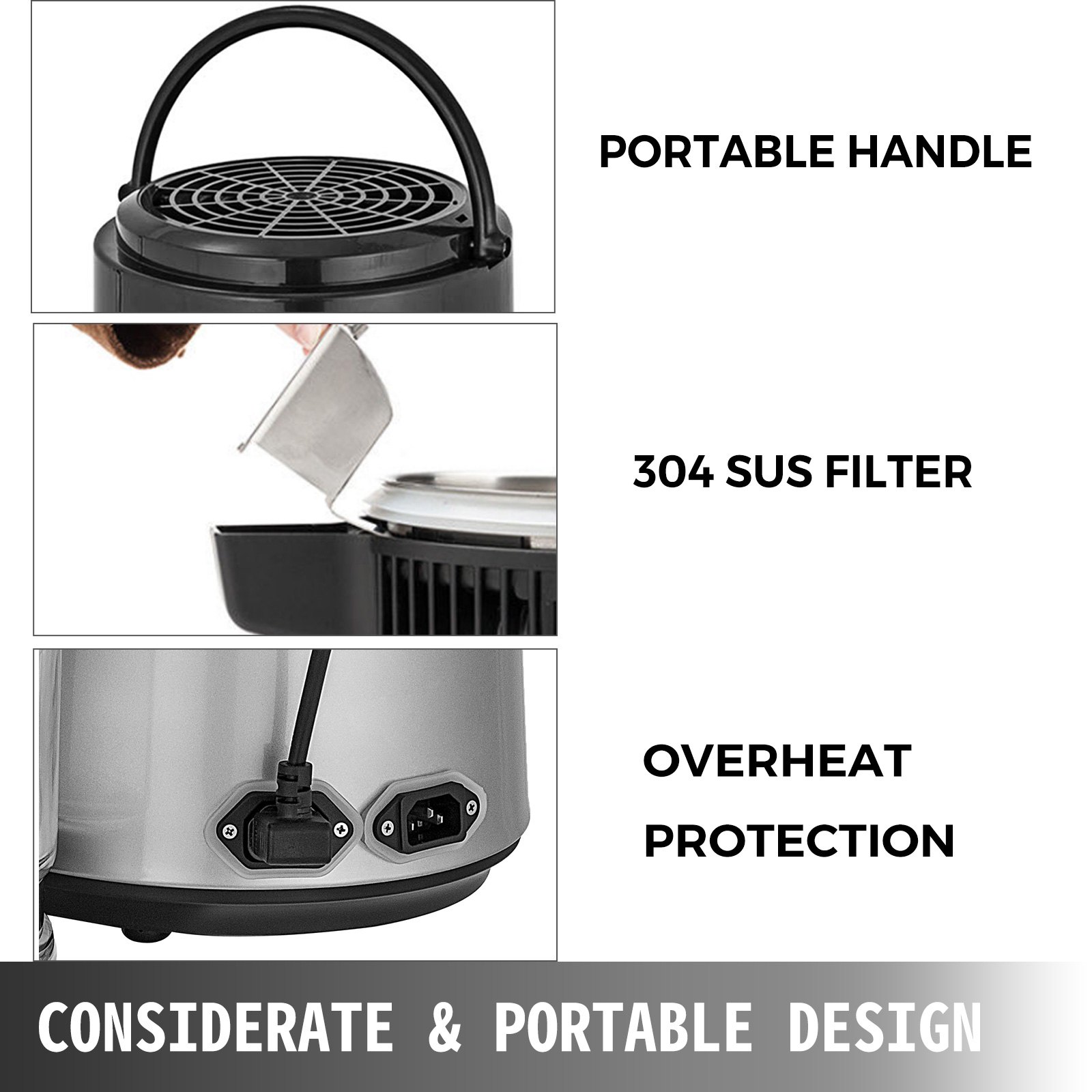 VEVOR Water Countertop 750W, Stainless Steel Distilling Machine 1.1Gal/4L, Purifier Filter with Handle Digital Control , Professional for Home and Commercial Use Sliver