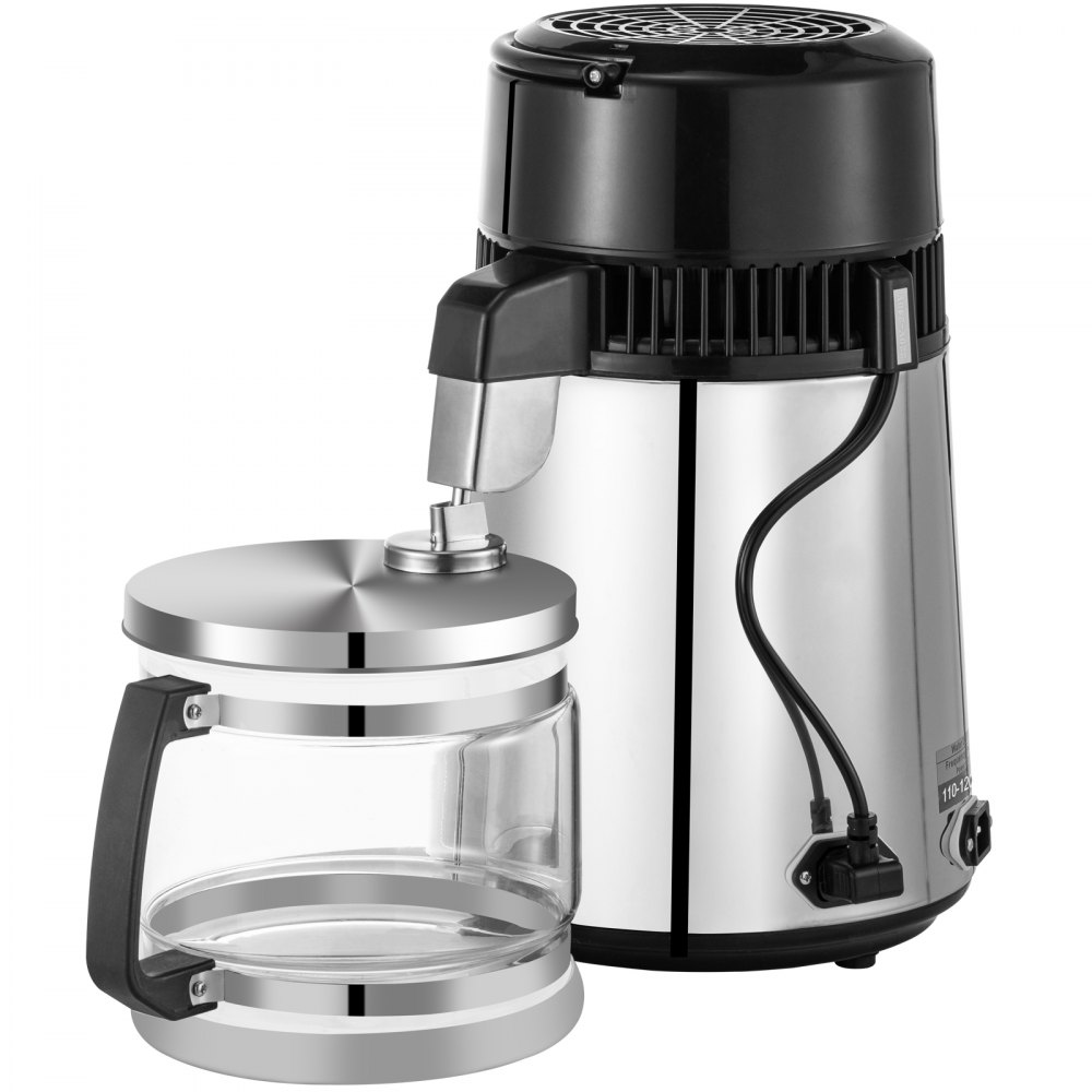 VEVOR Stainless Steel Water Distiller 745W Water Distillation Kit 1.0 Gallon/4.2 L Water Distiller Home Countertop Connection Bottle Food-Grade Outlet Glass Container (Digital Panel-Silver)