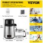 VEVOR Water Distiller 1.1Gal/4L, Stainless Steel Countertop Distilling Machine 750W, Purifier Filter with Handle Digital Control 110V, Professional for Home and Commercial Use Sliver
