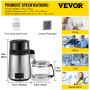 VEVOR Stainless Steel Water Distiller 745W Water Distillation Kit 1.0 Gallon/4.2 L Water Distiller Home Countertop Connection Bottle Food-Grade Outlet Glass Container (Digital Panel-Silver)