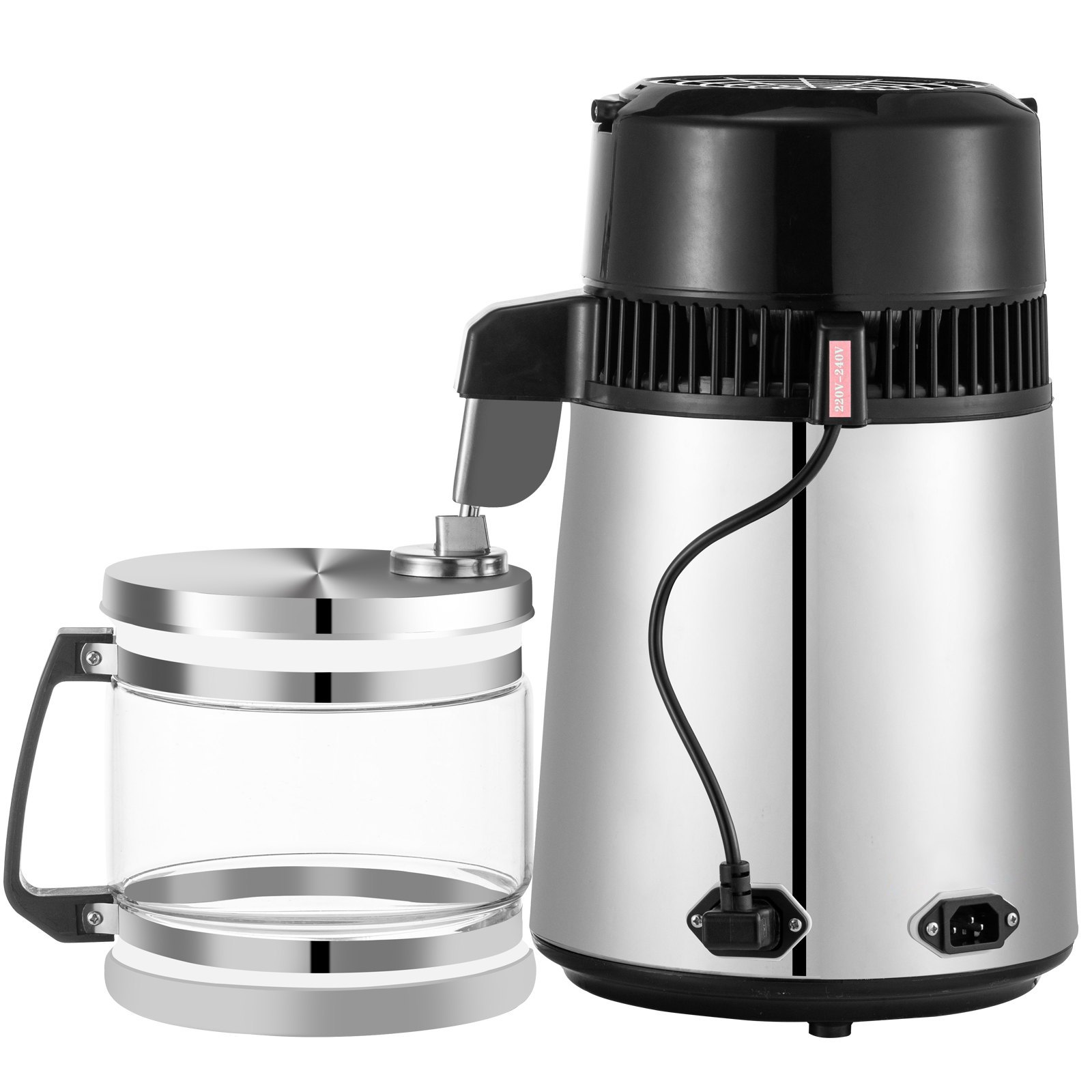 VEVOR Stainless Steel Water Distiller 745W Water Distillation Kit 1.0 Gallon/4.2 L Water Distiller Home Countertop Connection Bottle Food-Grade Outlet Glass Container (Digital Panel-Silver)