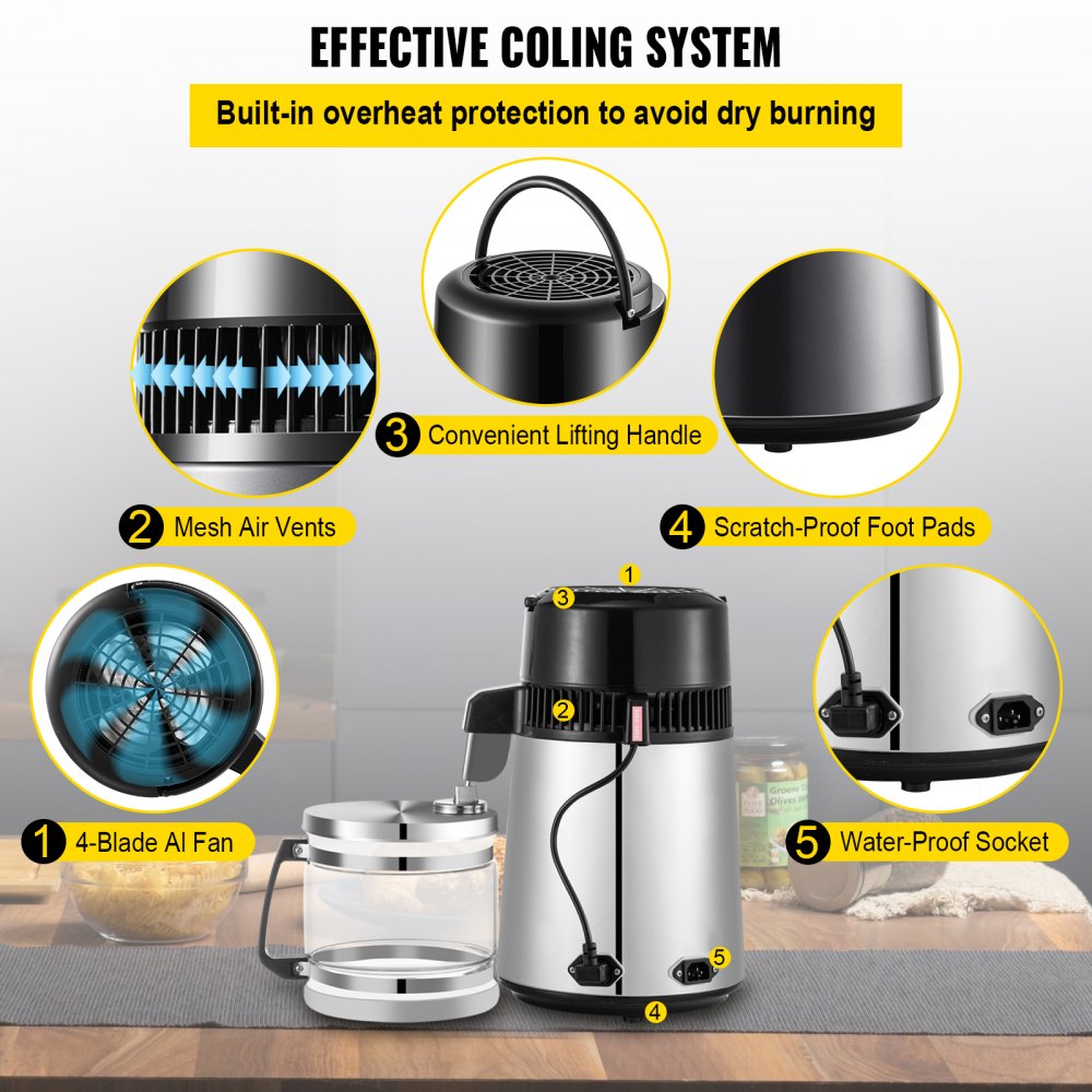 4L Water Distiller Stainless Steel Alcohol Purifier Filter Glass Jar Temperature Controlled